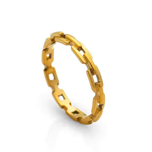 Gold Plated Dainty Link Chain Ring for Women, Stainless Steel, Stackable Minimalist Jewelry, Everyday Band