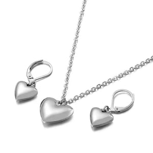 Heart Pendant Necklace & Earrings Set – Stainless Steel Jewelry in Gold & Silver, Minimalist Matching Gift Set