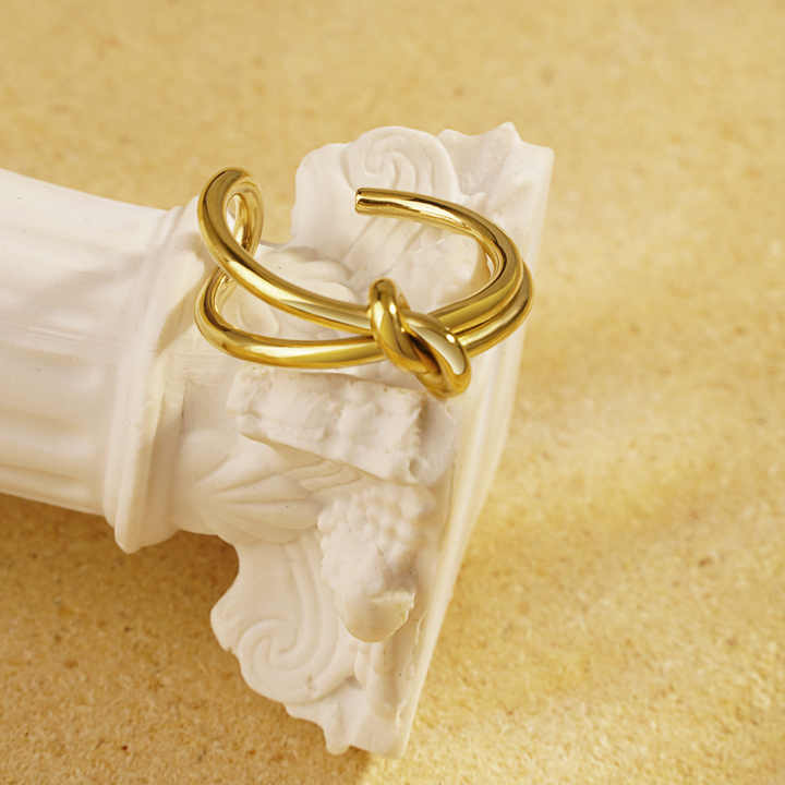 Adjustable Knot Wire Ring for Women, Stainless Steel Open Band in Gold or Silver, Minimalist Stackable Design