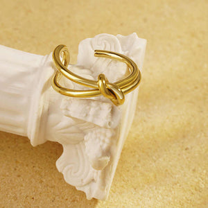 Adjustable Knot Wire Ring for Women, Stainless Steel Open Band in Gold or Silver, Minimalist Stackable Design