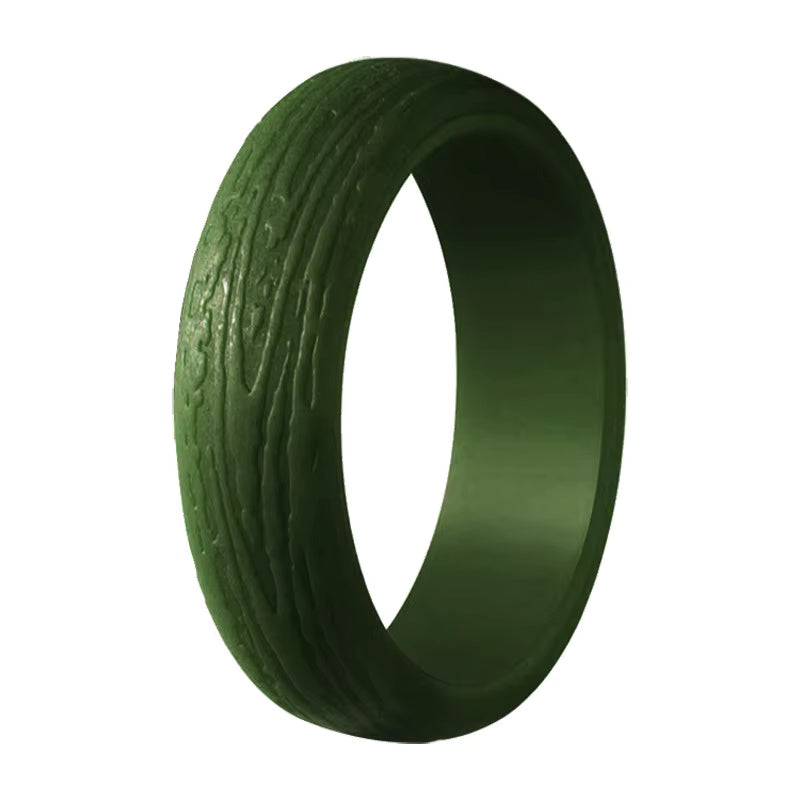 Bark Pattern Silicone Ring for Women – Textured, Lightweight Rubber Band with Nature-Inspired Woodgrain Design