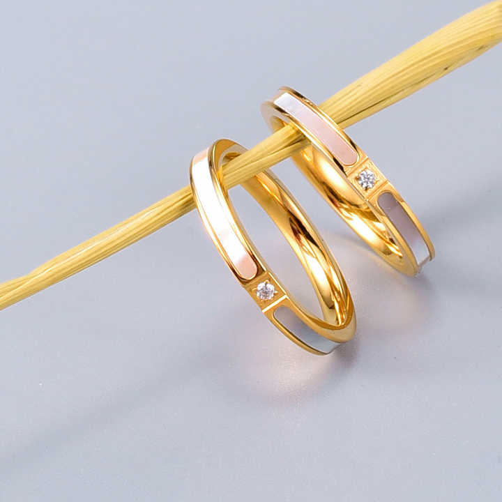 Stackable Ring with Mother of Pearl & CZ – 18K Gold Plated Stainless Steel, Elegant Dainty Band for Layering