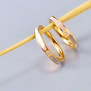 Stackable Ring with Mother of Pearl & CZ – 18K Gold Plated Stainless Steel, Elegant Dainty Band for Layering