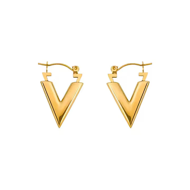 V-Shape Geometric Triangle Earrings, Stainless Steel Minimalist Studs for Women, Modern Design in Gold or Silver