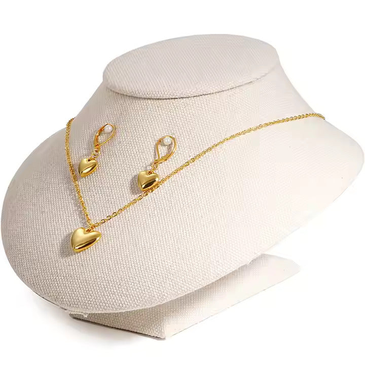 Heart Pendant Necklace & Earrings Set – Stainless Steel Jewelry in Gold & Silver, Minimalist Matching Gift Set