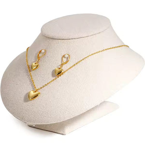 Heart Pendant Necklace & Earrings Set – Stainless Steel Jewelry in Gold & Silver, Minimalist Matching Gift Set