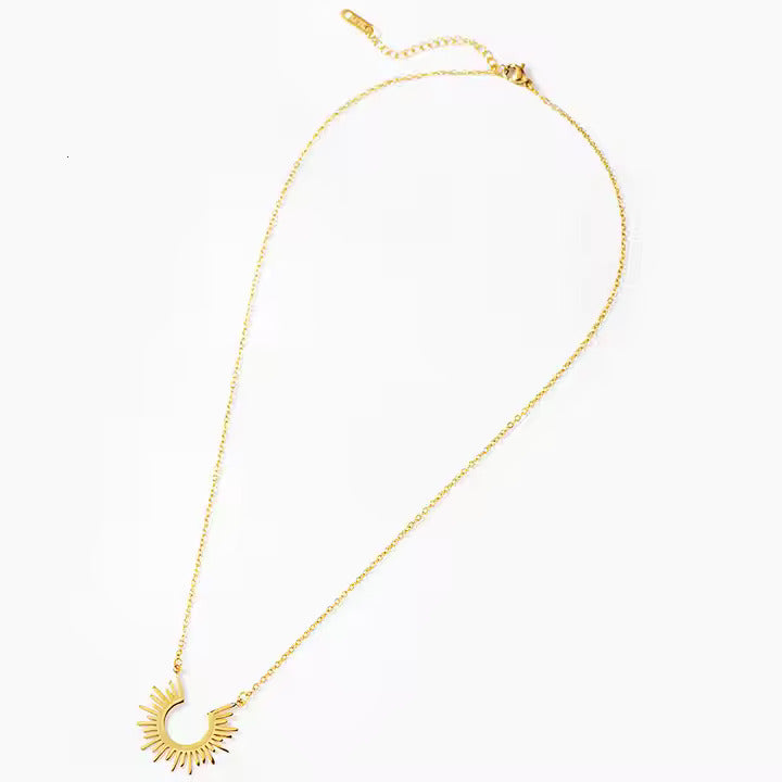 Sunburst Necklace for Women – Minimalist Stainless Steel Chain with Radiant Celestial Pendant