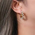 Gold Plated C-Shape Huggie Stud Earrings with Pearl & CZ, Double Line Stainless Steel Hoop Earrings for Women