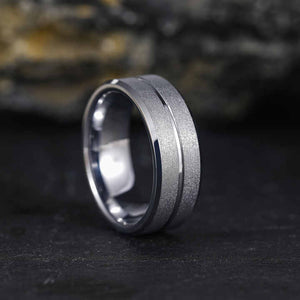 8mm Silver Tungsten Carbide Wedding Band for Men – Center Groove Matte Finish Comfort Fit Ring – Durable Design