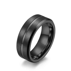 8mm Black Tungsten Carbide Wedding Band for Men – Center Groove Matte Finish Ring – Scratch Resistant Comfort Fit