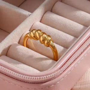 Twisted Rope Ring – 18K Gold Plated Stainless Steel Textured Band with Braided Design for Everyday Elegance