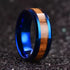8mm Blue Tungsten Carbide Wedding Band Ring with Wood Inlay – Rustic & Modern Style for Men and Women – Comfort Fit