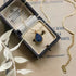 Teardrop Crushed Blue Crystal Necklace, Stainless Steel, Gold Plated Beaded Chain, Elegant Minimalist Jewelry
