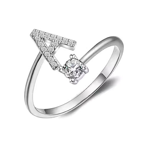 Adjustable Initial Letter Ring for Women, Stainless Steel A-Z Gold & Silver Rings with CZ, Personalized Gift Idea