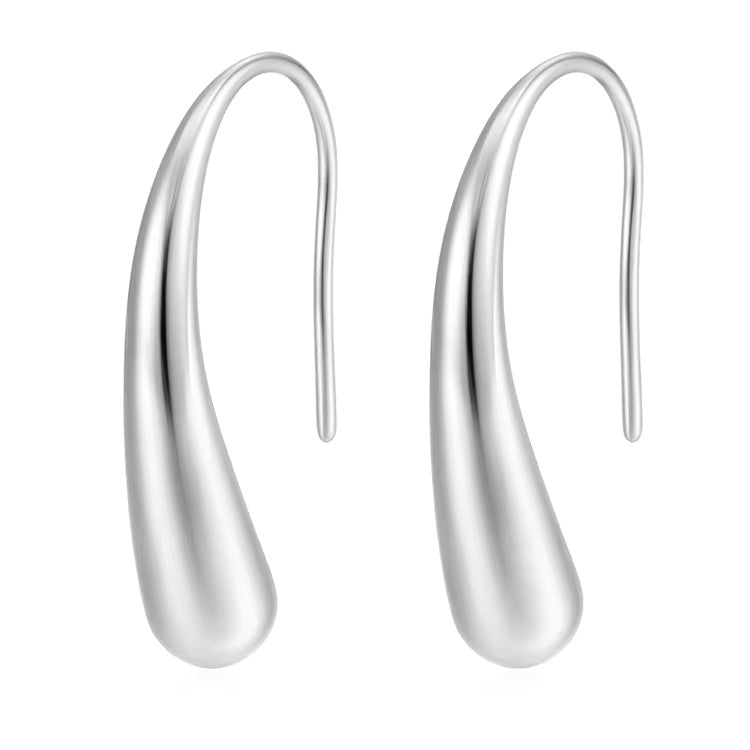 Minimalist Oval Loop Drop Earrings, Long Hook Dangle Earrings, Stainless Steel Design in Gold and Silver Tones