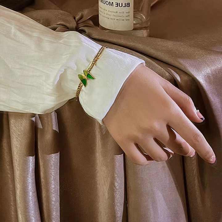 Gold Plated Stainless Steel Green Butterfly Anklet – Dainty Women’s Chain Ankle Bracelet for Summer & Beachwear