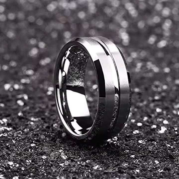 8mm Silver Tungsten Carbide Wedding Band for Men – Center Groove Matte Finish Comfort Fit Ring – Durable Design