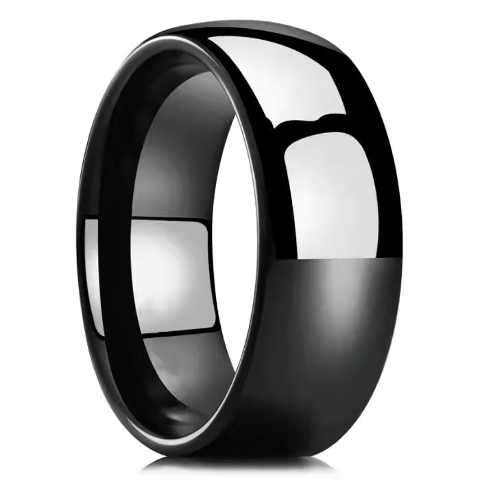 8mm Black Tungsten Carbide Domed Ring – Classic Unisex Wedding Band – Durable Polished Finish for Men and Women