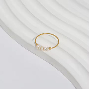 Thin Freshwater Pearl Stackable Ring for Women, Stainless Steel Band in Gold or Silver, Minimalist Design