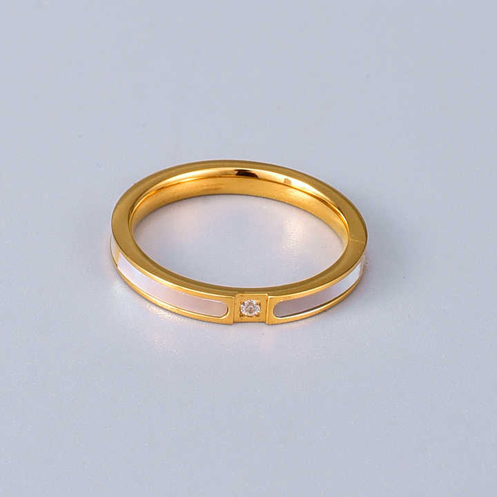 Stackable Ring with Mother of Pearl & CZ – 18K Gold Plated Stainless Steel, Elegant Dainty Band for Layering
