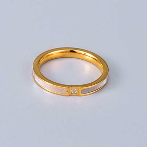 Stackable Ring with Mother of Pearl & CZ – 18K Gold Plated Stainless Steel, Elegant Dainty Band for Layering