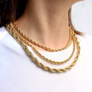 Bold Rope Chain Necklace in Gold – Stainless Steel, Multiple Thicknesses & Lengths