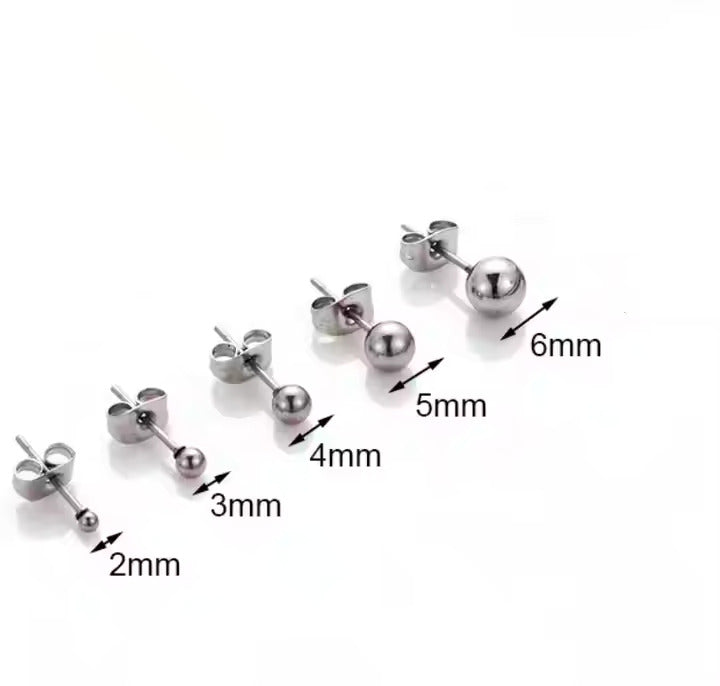 Classic Ball Stud Earrings for Men & Women, Stainless Steel, Gold & Silver, Hypoallergenic Polished Round Jewelry