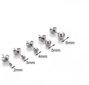 Classic Ball Stud Earrings for Men & Women, Stainless Steel, Gold & Silver, Hypoallergenic Polished Round Jewelry