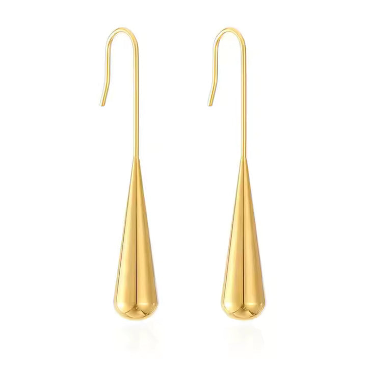 Minimalist Long Water Drop Dangle Earrings for Women, Stainless Steel Hook Earrings in Gold and Silver Tones