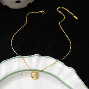 Gold Plated Stainless Steel Horseshoe Pendant Necklace with Pearl – U Shape Lucky Charm Minimalist Jewelry