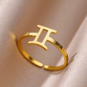 Adjustable Zodiac Ring for Women, 12 Constellations Aesthetic Stainless Steel Rings in Gold & Silver, Horoscope Jewelry