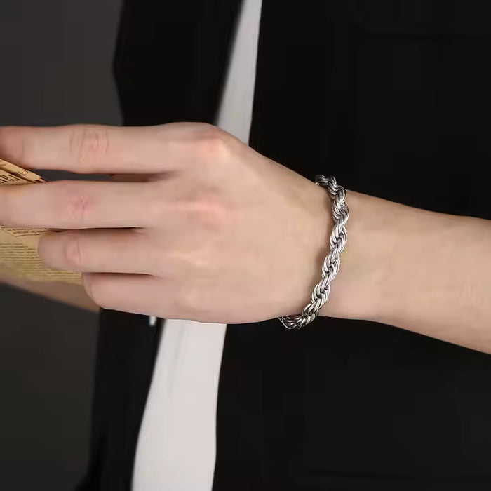 Men's Rope Chain Bracelet, Stainless Steel, Braided Design, Gold & Silver Color, Bold Everyday Jewelry
