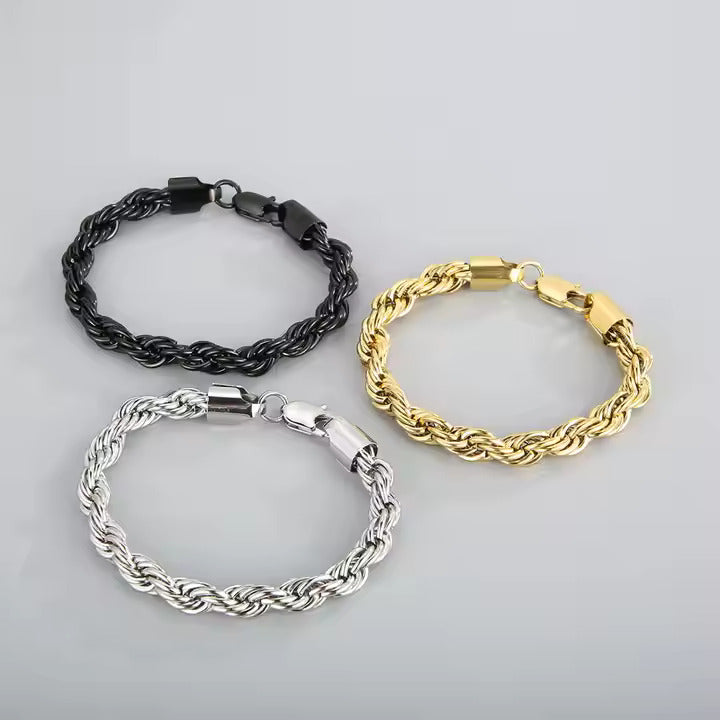 Men's Rope Chain Bracelet, Stainless Steel, Braided Design, Gold & Silver Color, Bold Everyday Jewelry