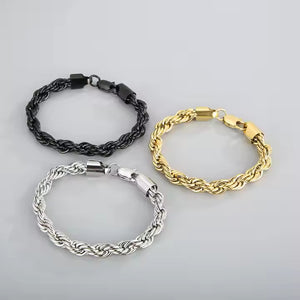 Men's Rope Chain Bracelet, Stainless Steel, Braided Design, Gold & Silver Color, Bold Everyday Jewelry