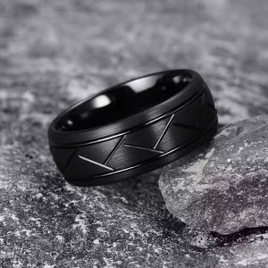 8mm Tungsten Carbide Wedding Band Ring – Domed Grooved Brushed Design – Comfort Fit for Men in Silver or Black