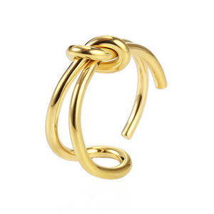 Adjustable Knot Wire Ring for Women, Stainless Steel Open Band in Gold or Silver, Minimalist Stackable Design