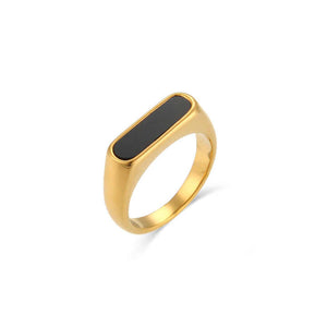 Gold Plated Oval Statement Ring – Stainless Steel Classic Band with Mother of Pearl or Black Onyx Inlay