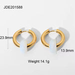 Boho Opal Huggie Earrings in Gold Plated Stainless Steel – Black, Green & White Gemstone Minimalist Hoop Set