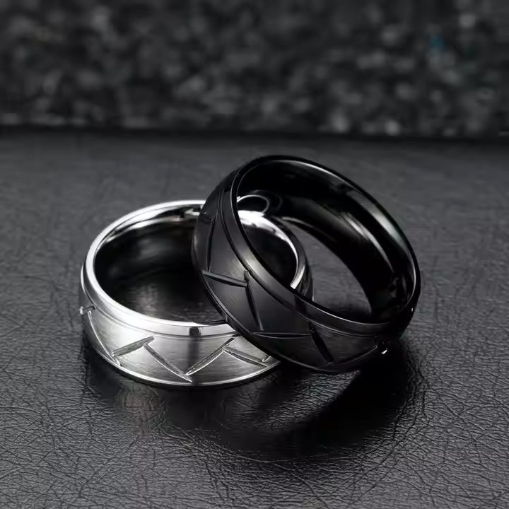 8mm Tungsten Carbide Wedding Band Ring – Domed Grooved Brushed Design – Comfort Fit for Men in Silver or Black