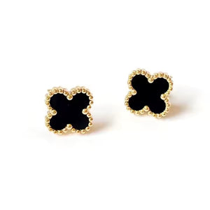 Gold Clover Stud Earrings for Women – Stainless Steel with Rhinestone & Crystal, 3 Colors Available