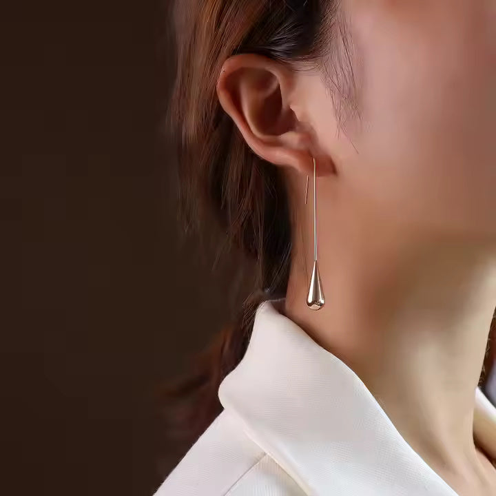 Long Hook Water Drop Dangle Earrings for Women, Stainless Steel, Elegant Teardrop Design, Gold & Silver Tones