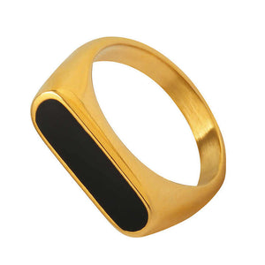 Gold Plated Oval Statement Ring – Stainless Steel Classic Band with Mother of Pearl or Black Onyx Inlay