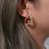 Gold Plated C-Shape Huggie Stud Earrings with Pearl & CZ, Double Line Stainless Steel Hoop Earrings for Women