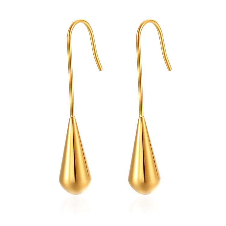 Long Hook Water Drop Dangle Earrings for Women, Stainless Steel, Elegant Teardrop Design, Gold & Silver Tones