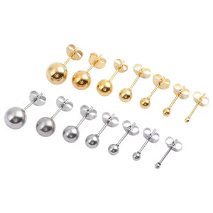 Classic Ball Stud Earrings for Men & Women, Stainless Steel, Gold & Silver, Hypoallergenic Polished Round Jewelry