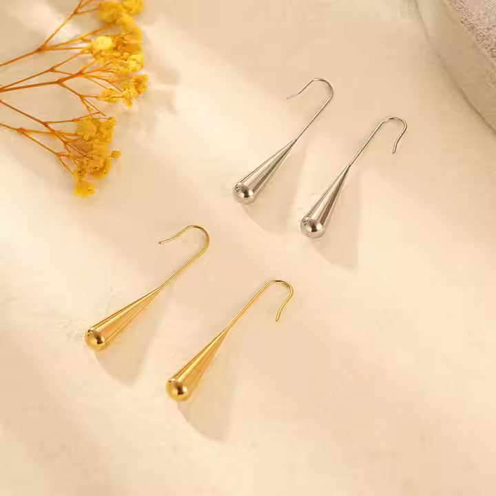 Minimalist Long Water Drop Dangle Earrings for Women, Stainless Steel Hook Earrings in Gold and Silver Tones