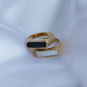 Gold Plated Oval Statement Ring – Stainless Steel Classic Band with Mother of Pearl or Black Onyx Inlay