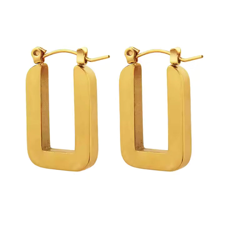 Geometric U-Shape Rectangle Earrings – 18K Gold Plated or Silver Stainless Steel Minimalist Drop Studs