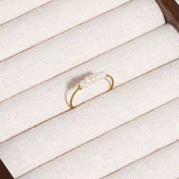 Thin Freshwater Pearl Stackable Ring for Women, Stainless Steel Band in Gold or Silver, Minimalist Design