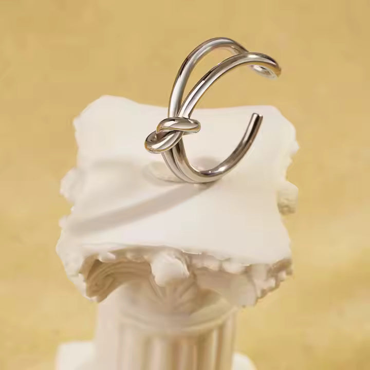 Adjustable Knot Wire Ring for Women, Stainless Steel Open Band in Gold or Silver, Minimalist Stackable Design